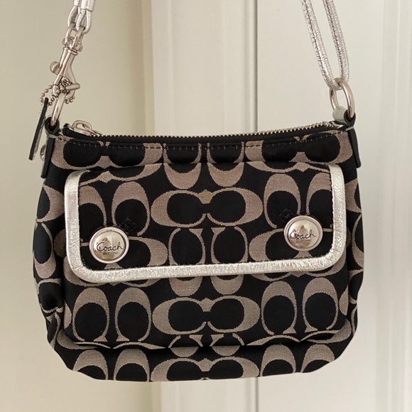 black and silver coach purse